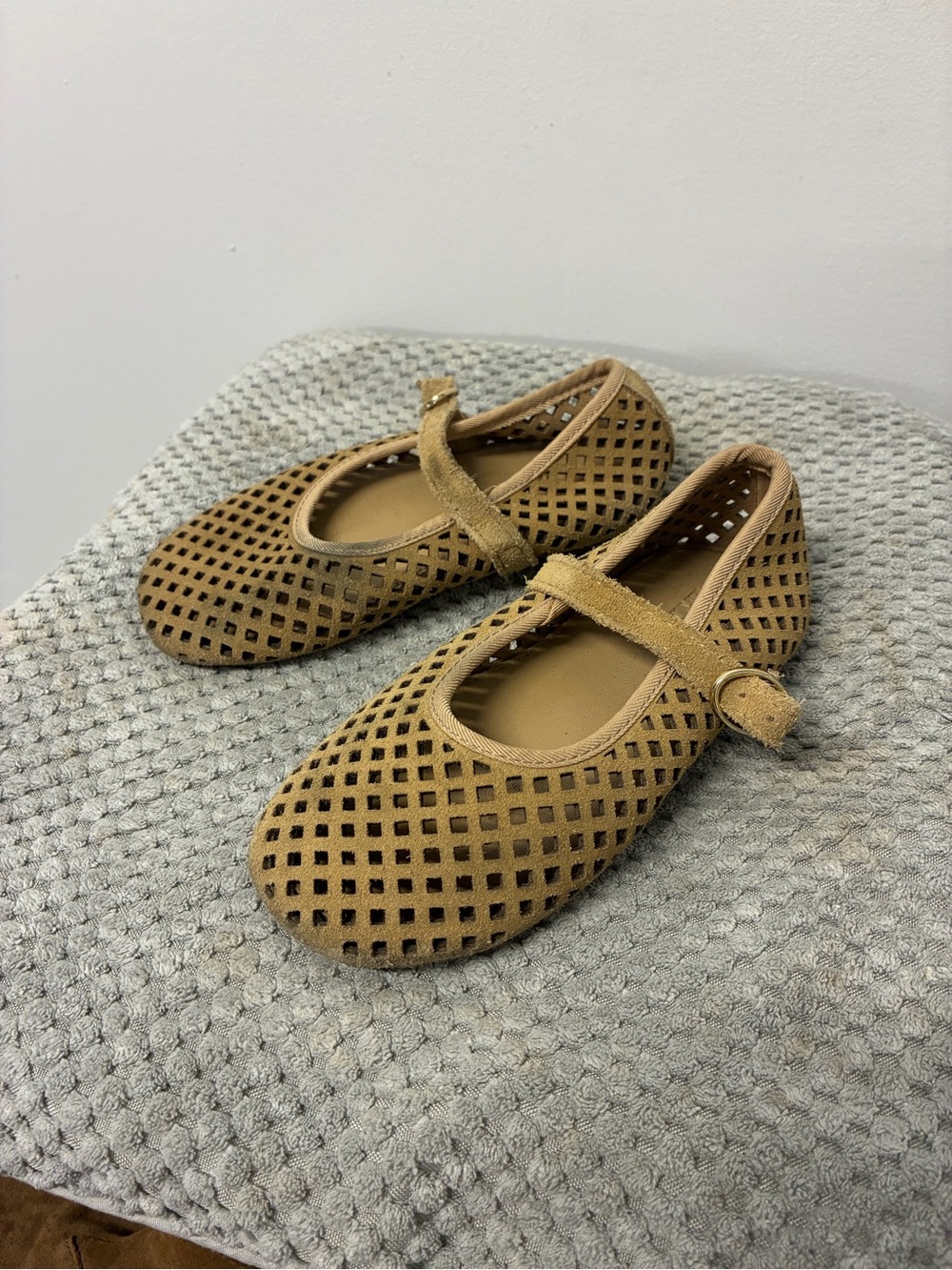 Zara Kids Tan Suede Perforated Mary Janes